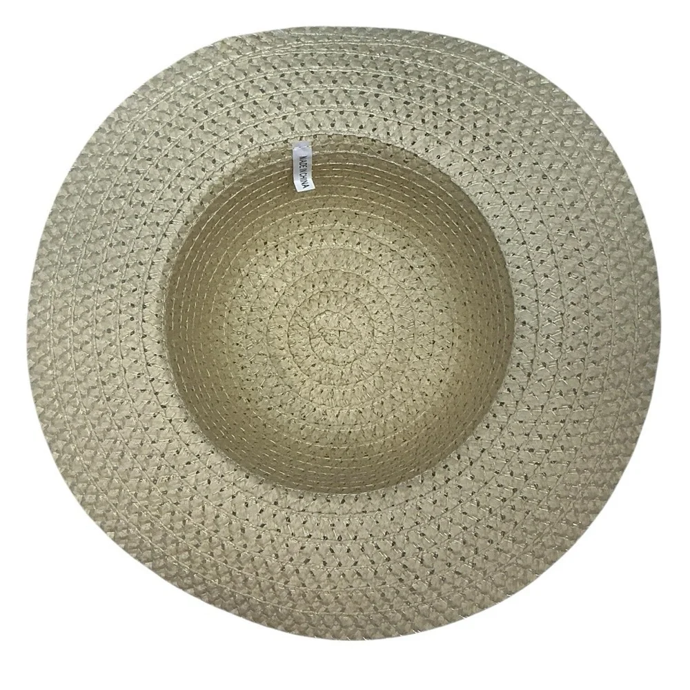 Straw Sun Garden Beach Hat Floppy Wide Brim White Ribbon Neutral Yellow Women OS - Picture 8 of 16